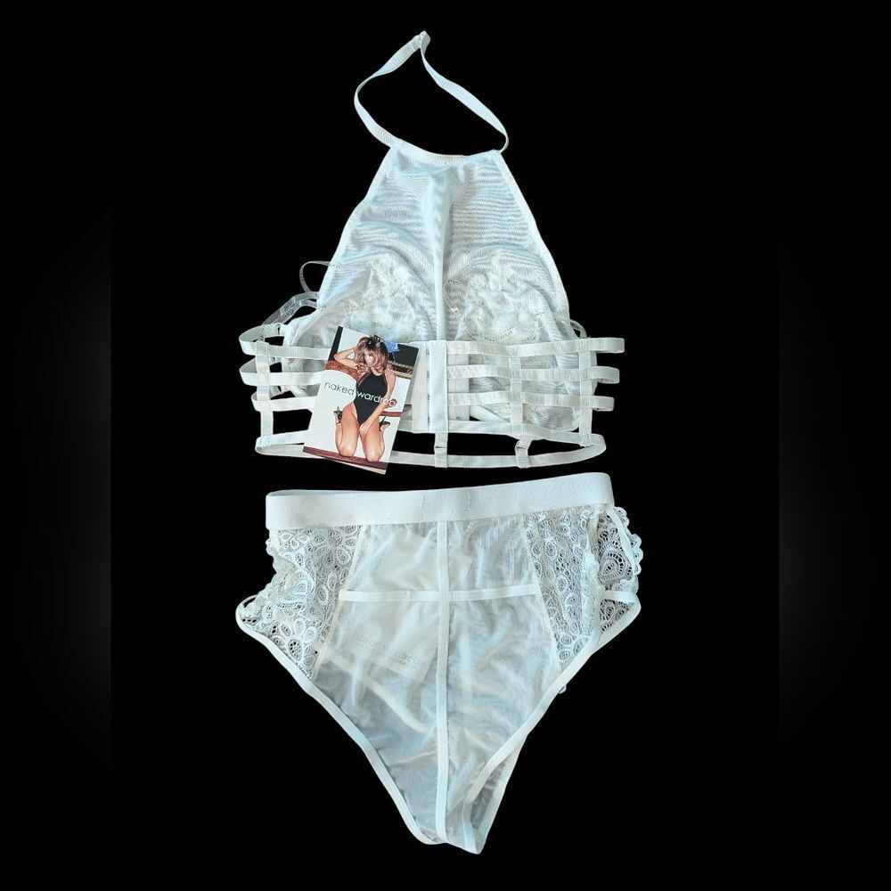 Naked Wardrobe White Lace Lingerie Set With Halter Top And Matching Bottoms Nwt - Picture 4 of 6
